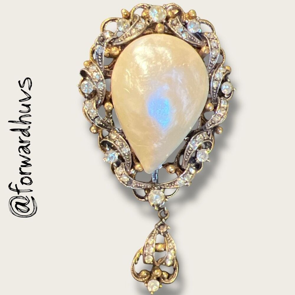 Vintage Faux Pearl & Rhinestone Brooch – ART Signed – Missing Stones